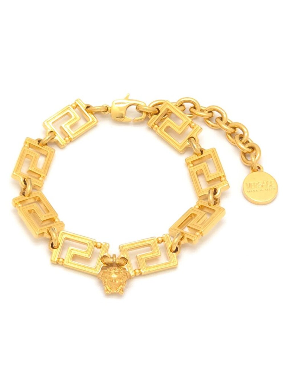 Versace Greca Bracelet Arm Around Motif Chain Medusa Charm Gold Tone Brass